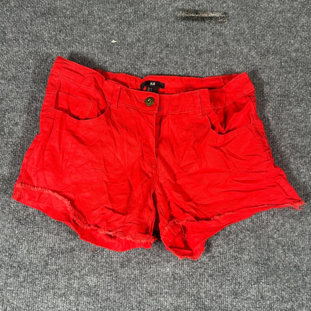 H&M Shorts Womens Size 6 Red Denim Raw Hem Stretch Casual Summer Five Pocket